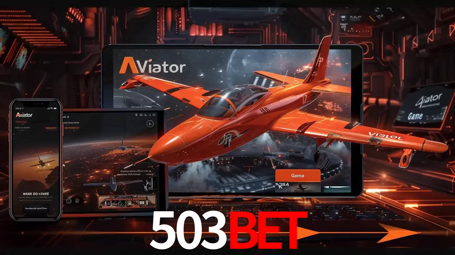 Apresentação tecnológica do jogo Aviator com um avião saindo da tela de um tablet, demonstrando a experiência imersiva em múltiplos dispositivos no 503bet.