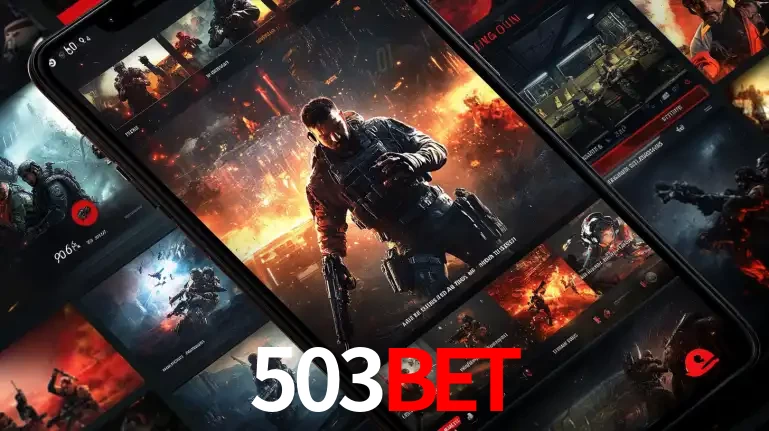 Tela de um celular exibindo uma galeria de jogos de tiro com temática militar, mostrando a variedade de e-sports disponíveis para apostas na plataforma de entretenimento 503bet.
