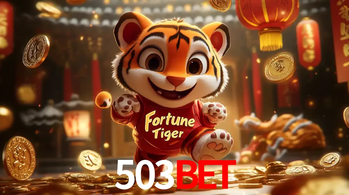 O alegre personagem do Fortune Tiger correndo sobre um caminho de moedas de ouro, simbolizando os grandes prêmios e a diversão do popular jogo de slot do 503bet.